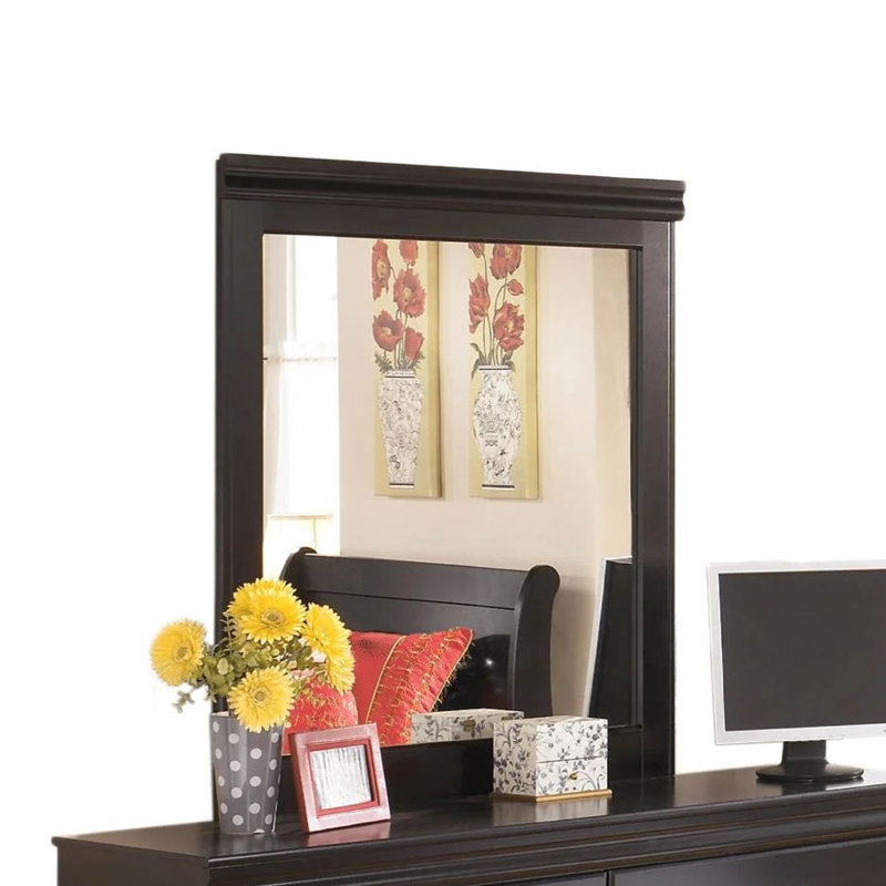 Ensemble de commode et miroir 2 pièces Yara, poignées rabattables 6 tiroirs, brun foncé Yara