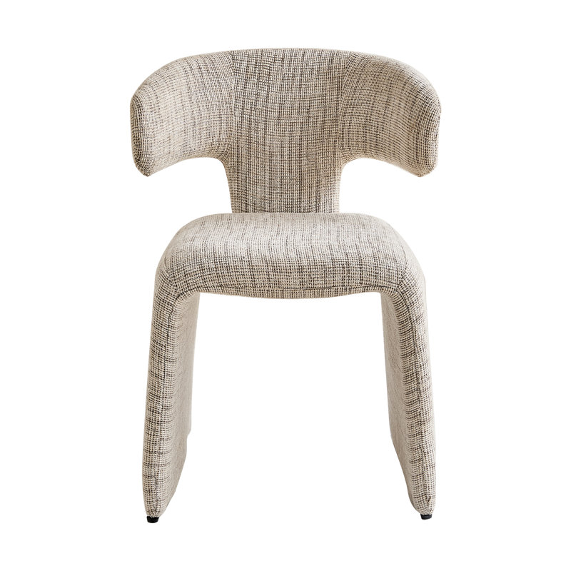 Nordic Style Upholstered Dining Chairs, Curved Back Linen Fabric Side Chairs With Integrated Legs, For Dining Room Kitchen, 4