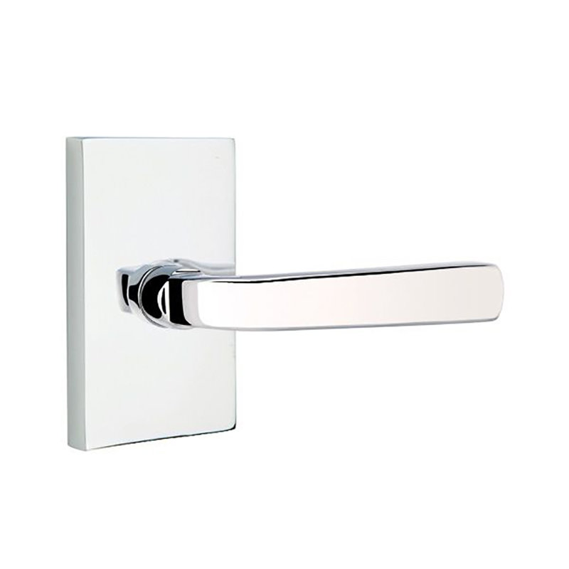 Sion Flat Privacy (Bed & Bath) Door Lever with Rectangle Rosette, Bright Chrome, Right