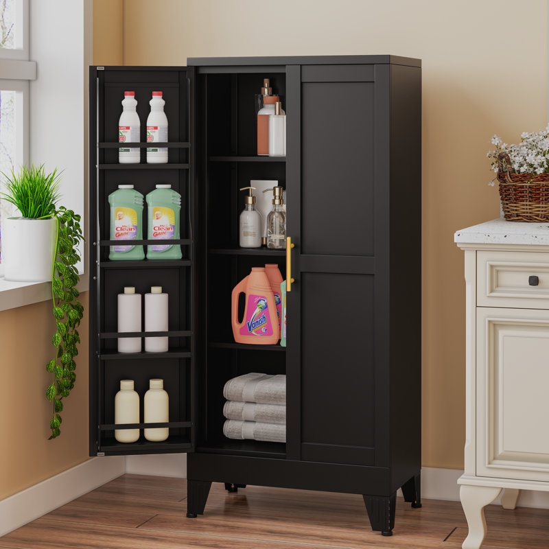 Armoire de rangement 51 po H 51,2 po avec 2 portes et tablettes réglables, Noir