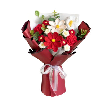 Completed Crochet Flowers Bouquet With 14Pcs Crochet Flowers For Decoration, Crochet Calla Lily Bouquet For Home Wedding Decorations, Birthday Gifts, Anniversary Gifts, Get Well Gifts, Valentine Day Gifts 