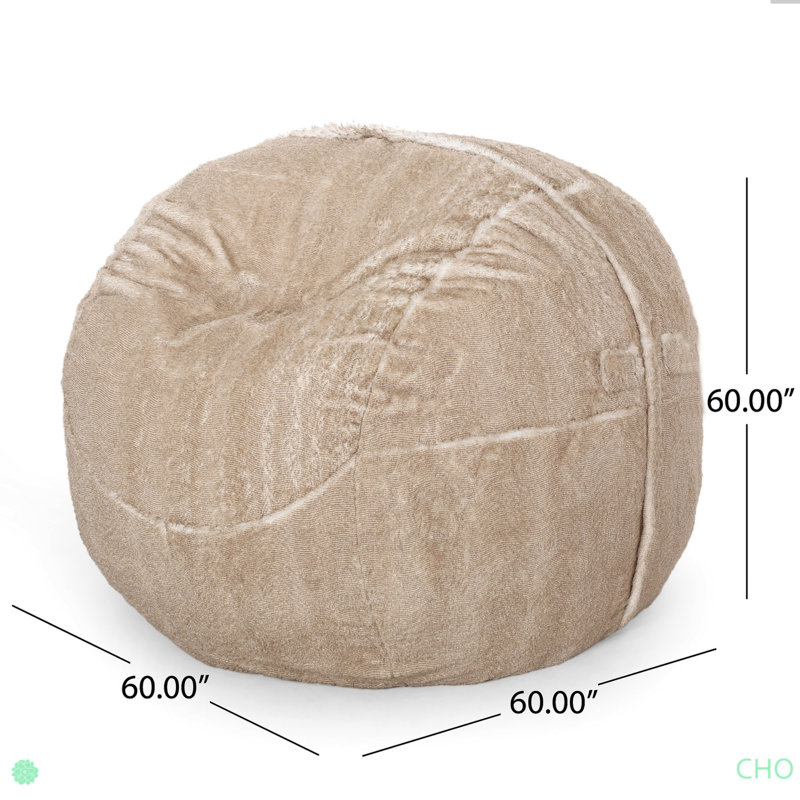 Fauteuil à billes rond en fausse fourrure Vida 5 pieds, blanc neige / beige