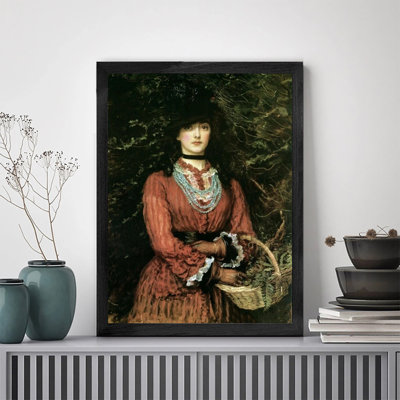Premium Solid Wood Black Framed Prints Woman Red Dress Holding Basket Perfect Wall Art Gift for Home & Apartment Decor