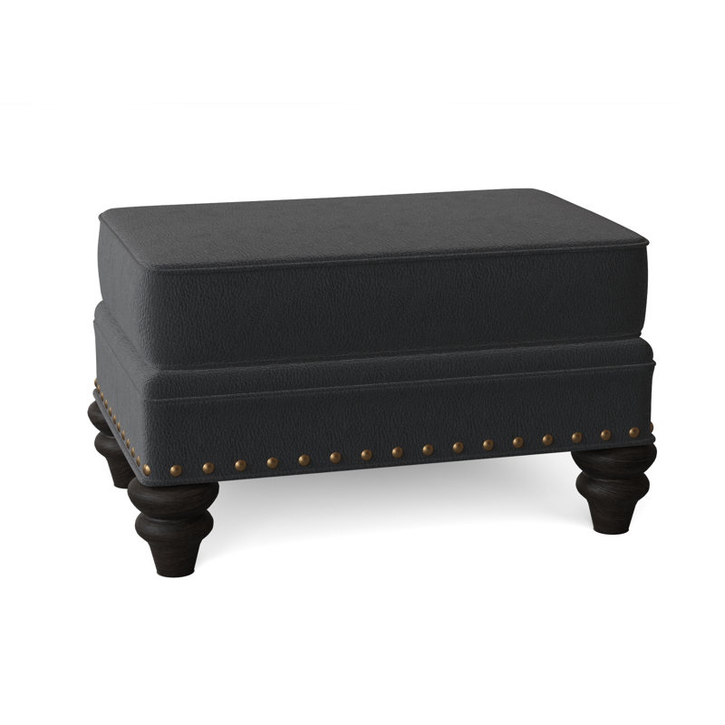 Carrado Leather Ottoman, Aline Light Gray Stonewash Genuine Leather, Cobblestone, French Natural