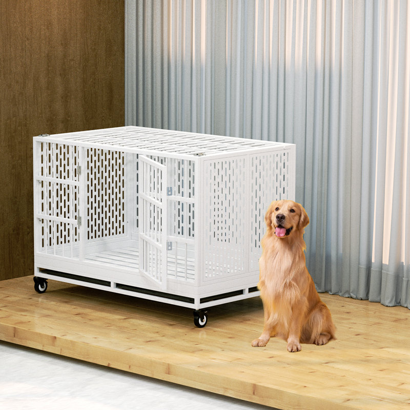 Extra Large White Rolling Metal Dog Crate with Wheels