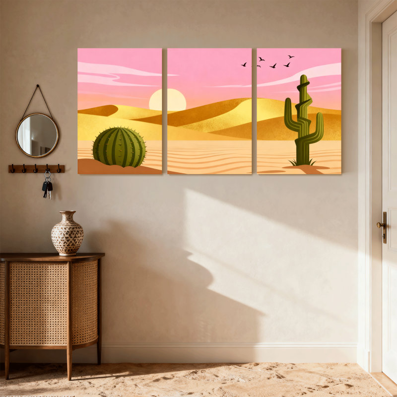 «Cactus Desert Sunset», ensemble de 3 reproductions d'art sur toile, H 30 po x l 60 po