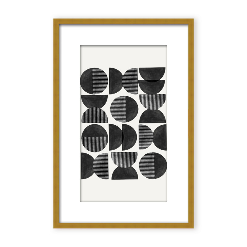 Abstract Mid Century, Geometric by  - Picture Frame Painting on Paper, 36" H x 24" W x 1.125" D, Black, Framed Matted Print