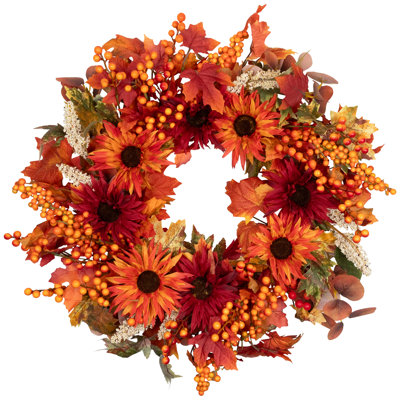 Couronne de feuilles et de fleurs - récolte de 24 po non éclairée