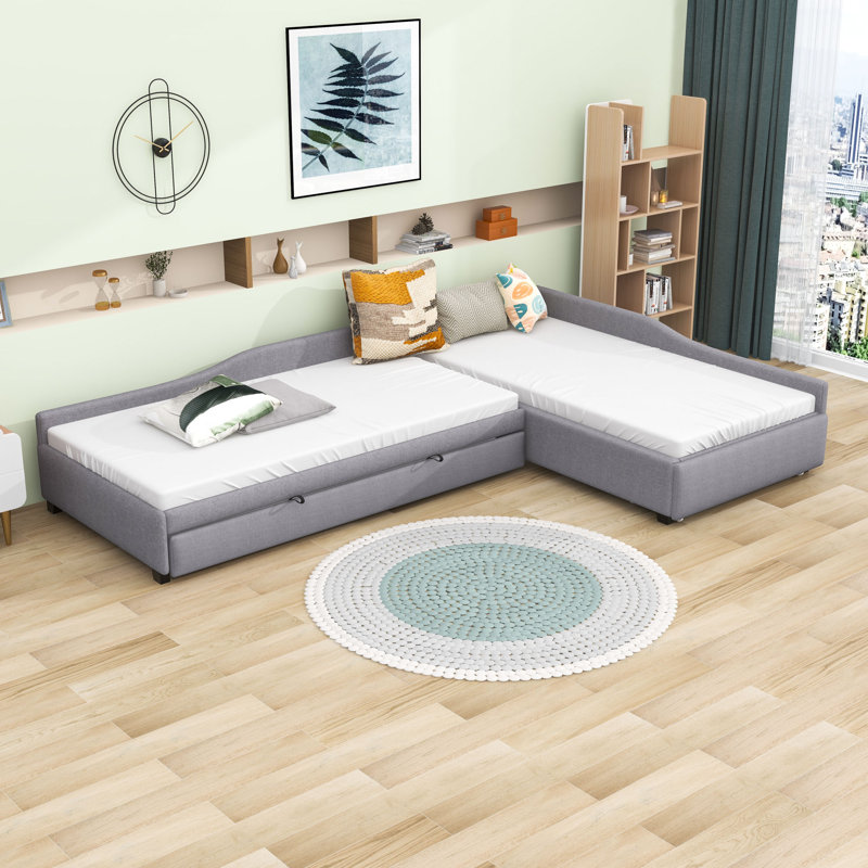 Dorreen Twin and Twin Size One Drawer Daybed with Twin Size Trundle, Gray
