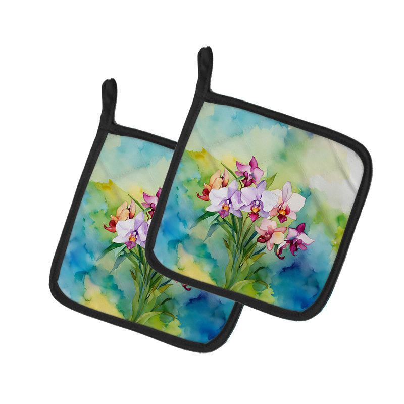 Orchidées dans une aquarelle, paire de poignées