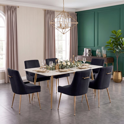 Mark Velvet Upholstered Dining Chair With Gold Legs