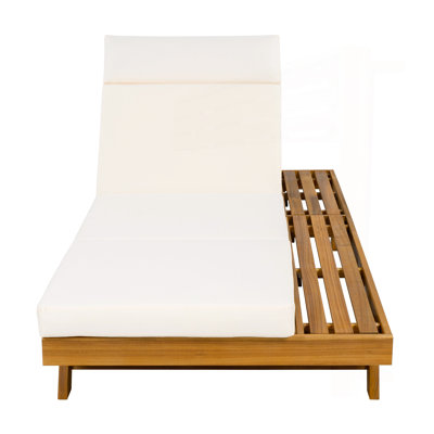 Ensemble de méridienne avec appui-tête, espace disponible sur un côté, bois d'acacia avec coussins de salon résistants à l'eau (crème et 3 plis et 4 pouces) - version assortie disponible