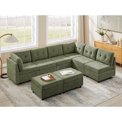 Chenille Upholstered Sectional Sofa Couch With Ottoman