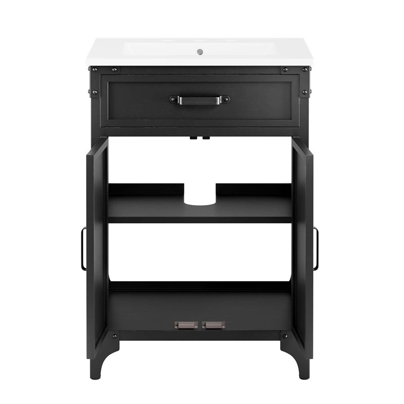 Modway Steamforge 24.5'' Free Standing Single Bathroom Vanity with Ceramic Top, White