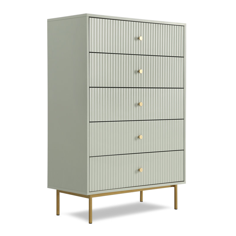 Bartko 80 cm W Chest of 5 Drawers, Green