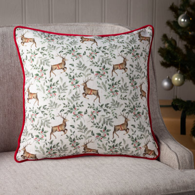 Festive Reindeer Square Throw Cushion