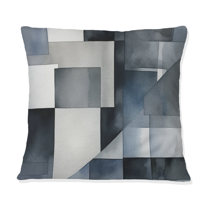 Coussin décoratif gris et bleu à imprimé abstrait Zen, 18" x 18"