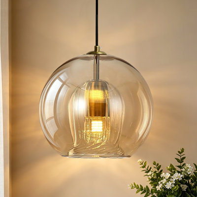 Luminaire suspendu en verre ambre pour îlot de cuisine