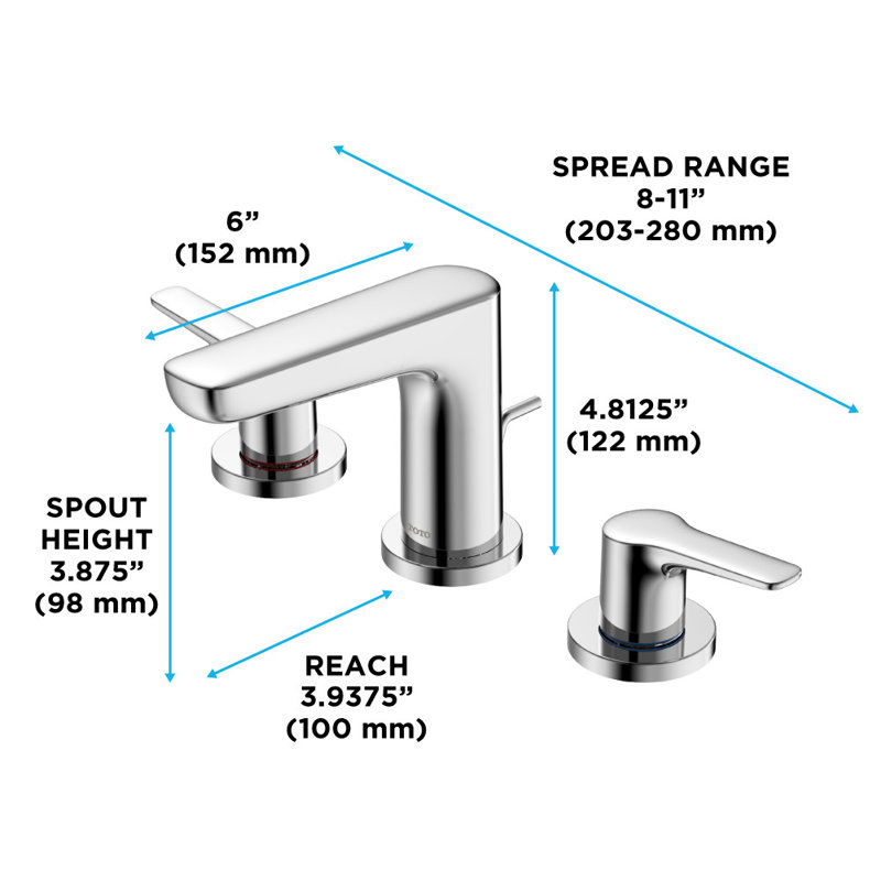 G Series Widespread Bathroom Faucet with Drain Assembly, Polished Chrome