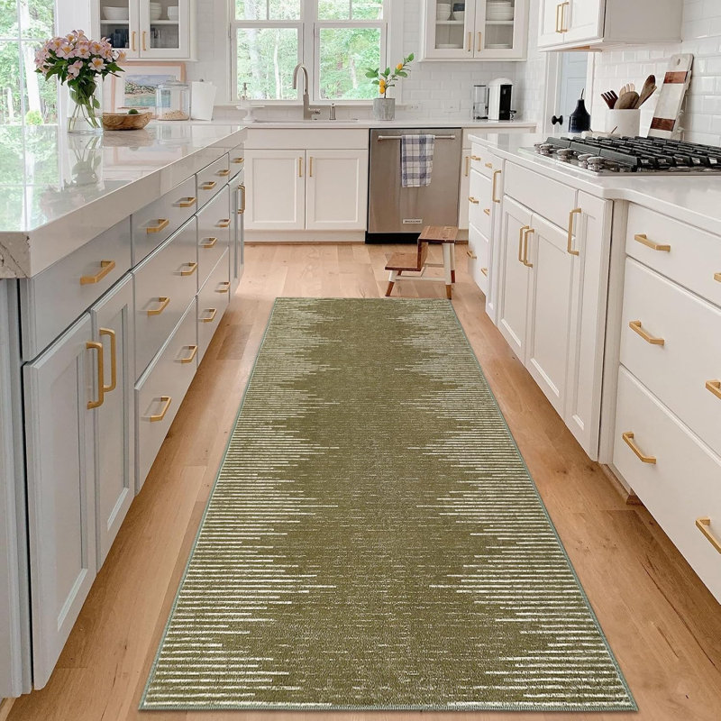 2X6 Kitchen Rug Washable Hallway Runner Rugs Non Slip Neutral Area Rug Stain Resistant Striped Rugs Brown, Runner 2'10" x 6'
