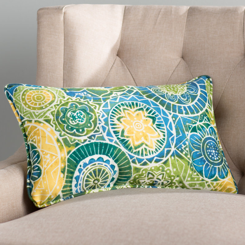 Floral Outdoor Reversible Throw Pillow, 11.5" H x 18.5" W x 5" D