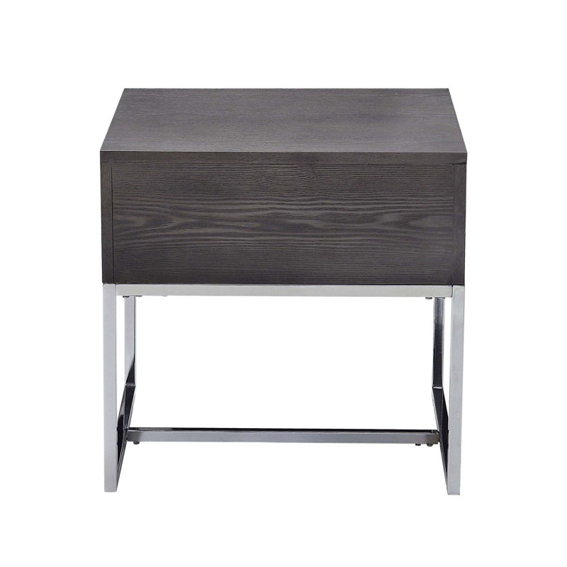 Table de bout avec rangement en chêne gris et chrome