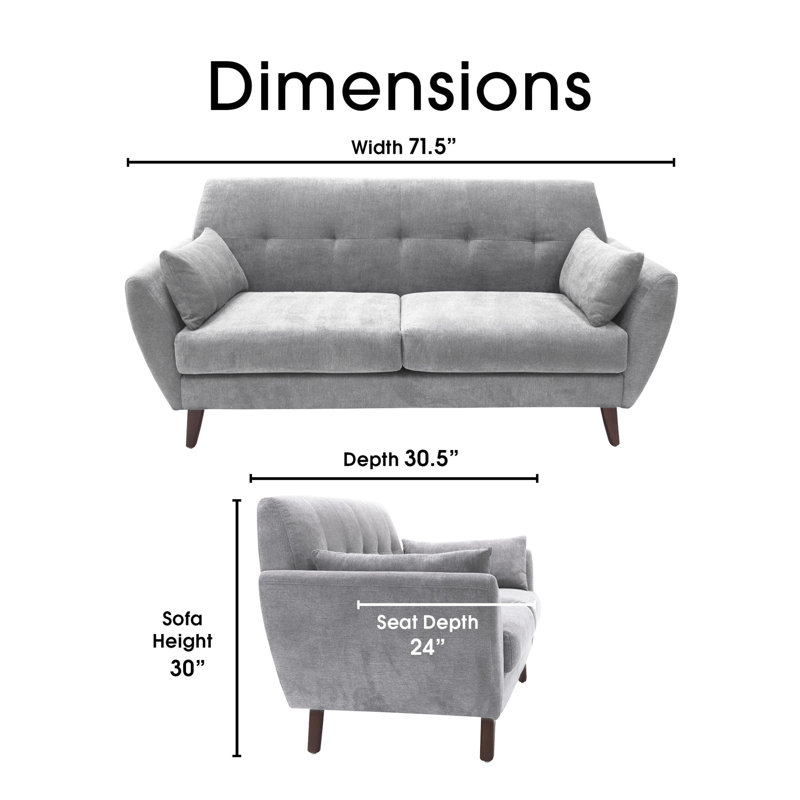 Canapé moderne de style Mid-Century avec pieds fuselés Artesia de Serta, Gris fumée, H 30 po x l 61 po x P 30,5 po, 2