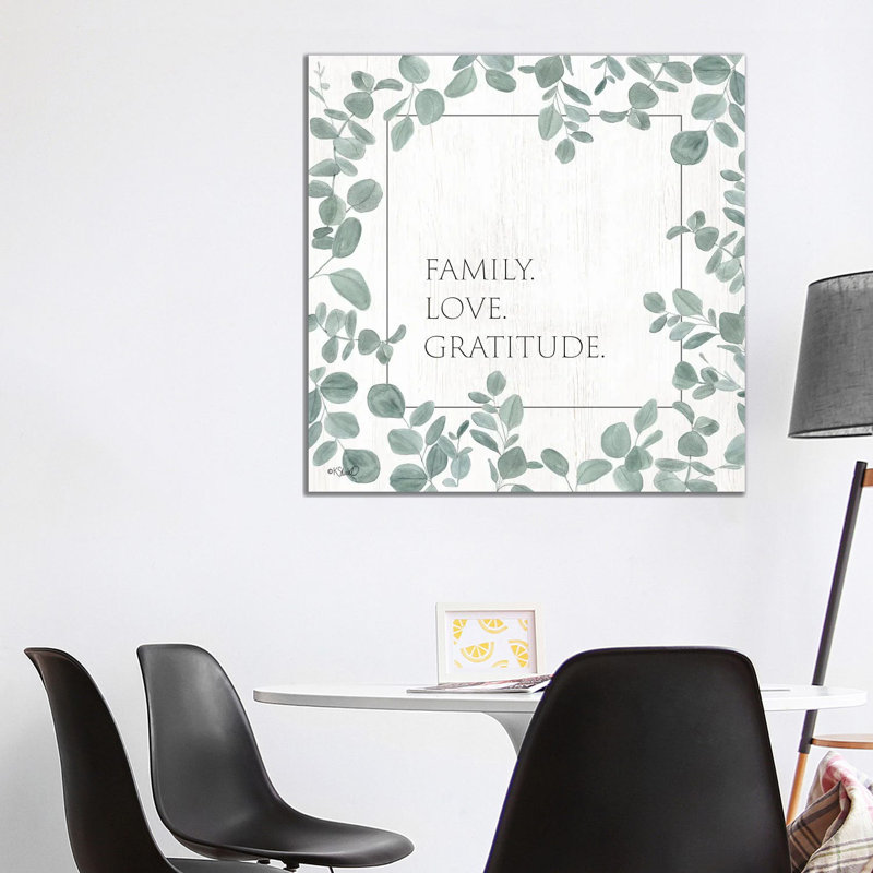 Family Love Gratitude Eucalyptus 1 Piece Wall Art on Canvas, 93.98 cm H x 93.98 cm W x 1.91 cm D, Wrapped Canvas