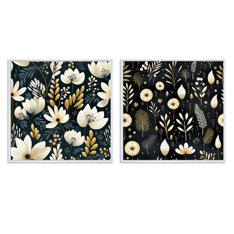 Whitnash - Ensemble de 2 collages carrés floraux, H 16 po x l 33 po, Cadre flottant blanc