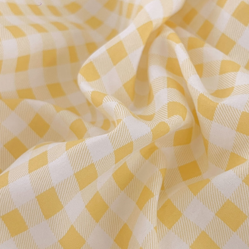 Ensemble d'édredon en microfibre prélavée Gingham, Vichy jaune à carreaux jaunes, Édredon grand et 2 taies d'oreiller