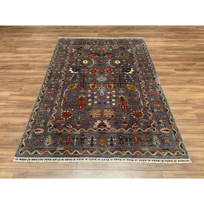 Tapis en laine et coton gris noué à la main Original Original