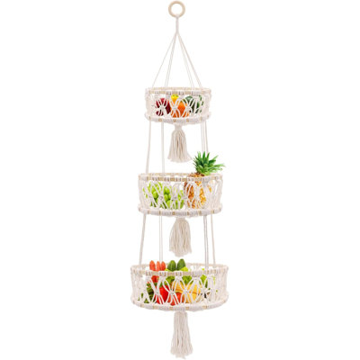 3 Tier Hanging Basket, Macrame Hanging Basket for Fruit and Vegetable Storage