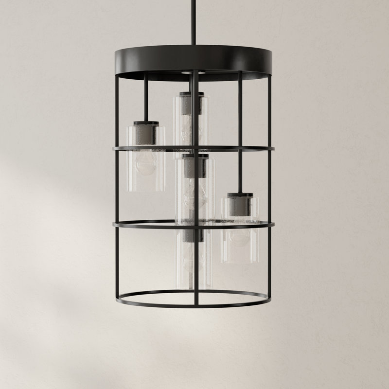 Luminaire suspendu cage à 5 lumières, Noir mat