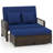 Patio Daybed Loveseat Sofa with Multifunctional Ottoman Blue