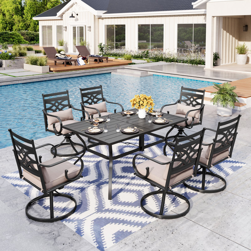 Alyah 6 - Person Patio Dining Set with Rectangular Table , Cushions Included