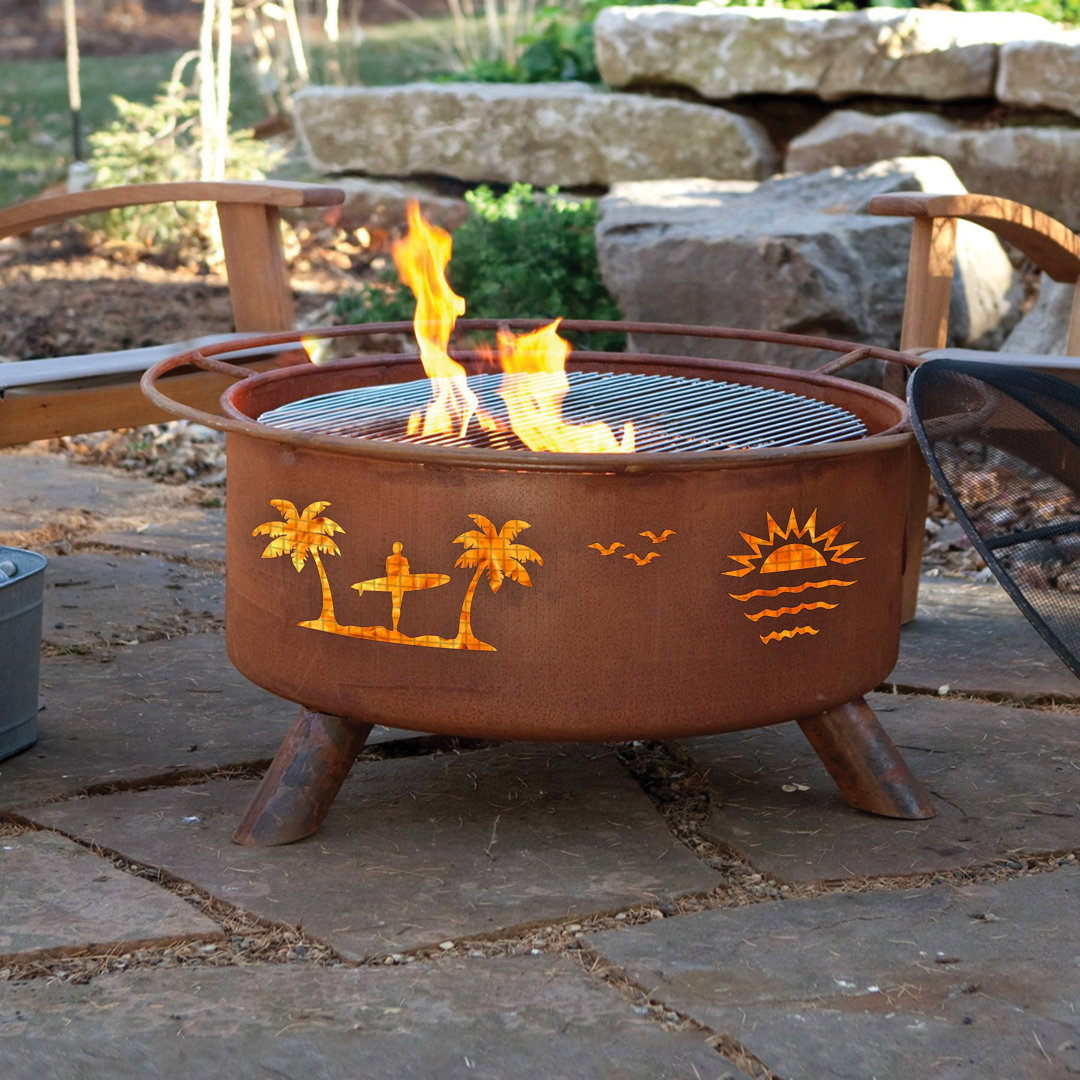Desrochers Round Steel Wood Burning Smokeless Fire Pit with Lid Highland Dunes