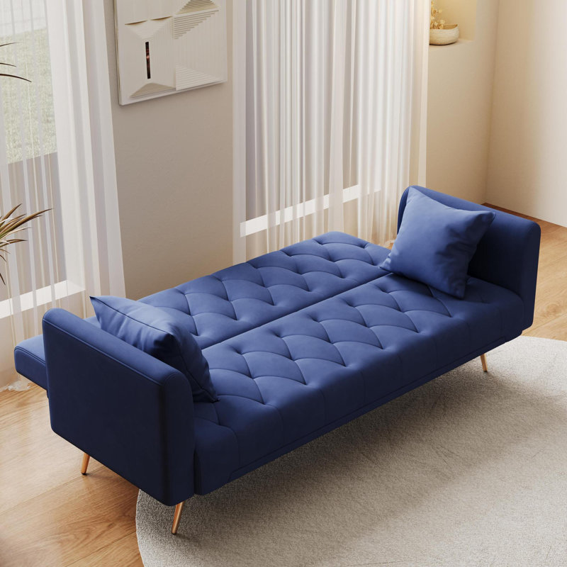 Soft and cosy tufted upholstered Futon Sofa, Blue Velvet