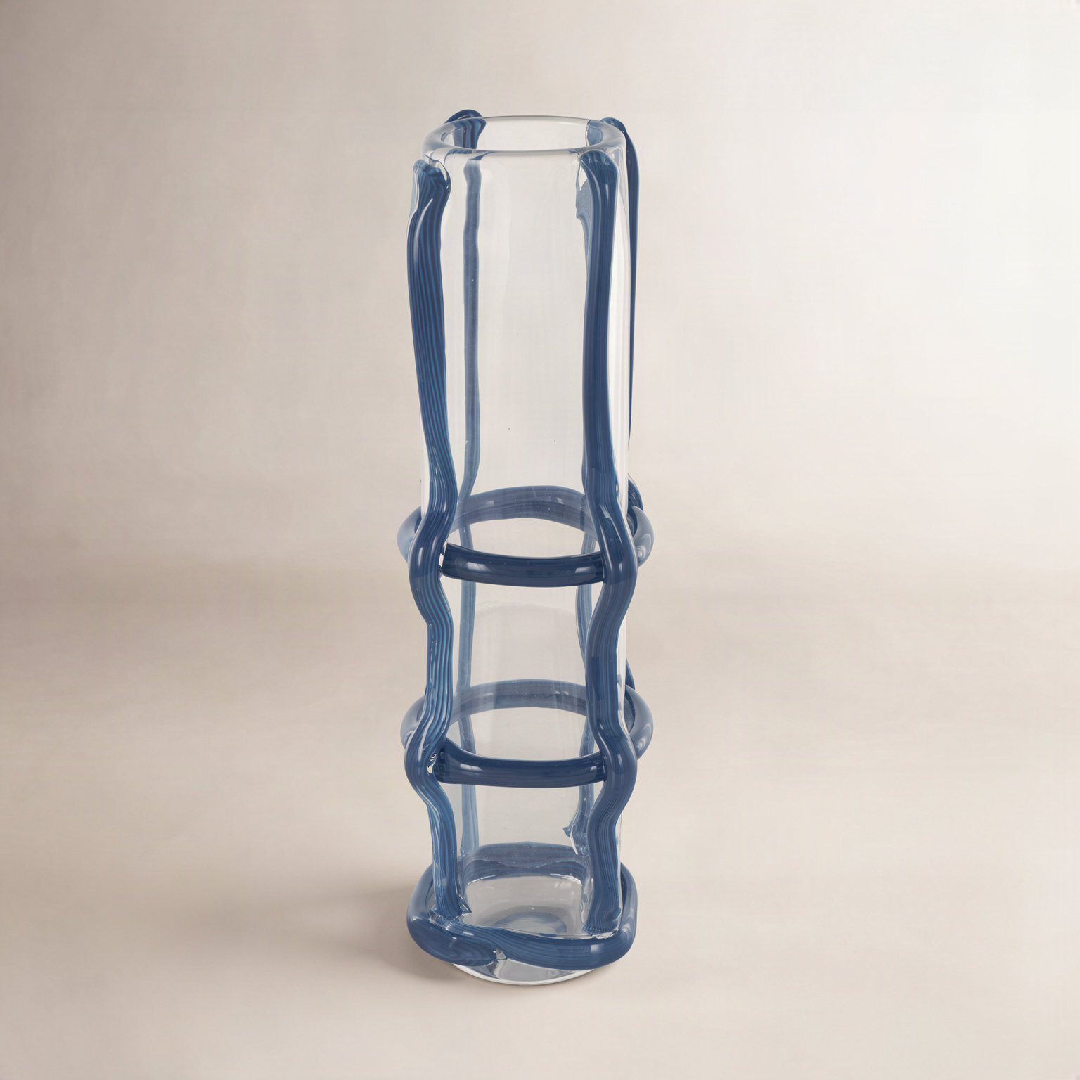 Ahren Recycled Glass Table Vase, Blue, 16.15" H x 4.85" W x 4.85" D