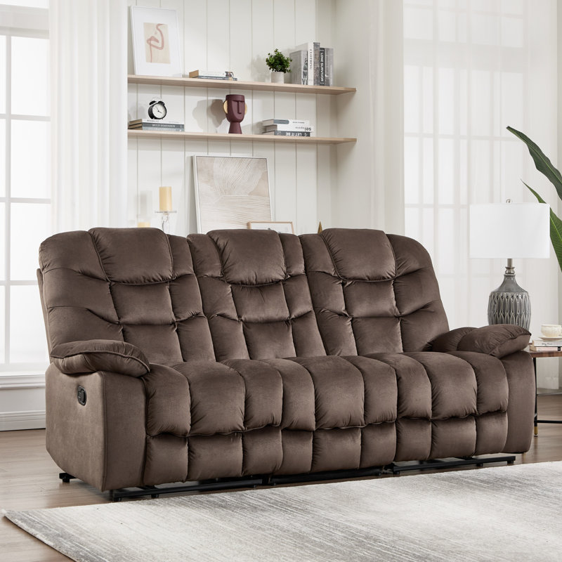 Canapé inclinable manuel en microfibre de 88,19 po de largeur, Brun
