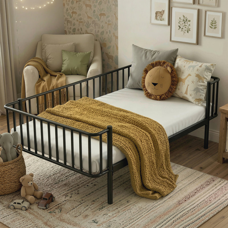 Metal Daybed with Steel Slat Support, Twin Sofa Bed Frame, No Box Spring Needed, Sturdy & Space-Saving, Black, Twin, Black