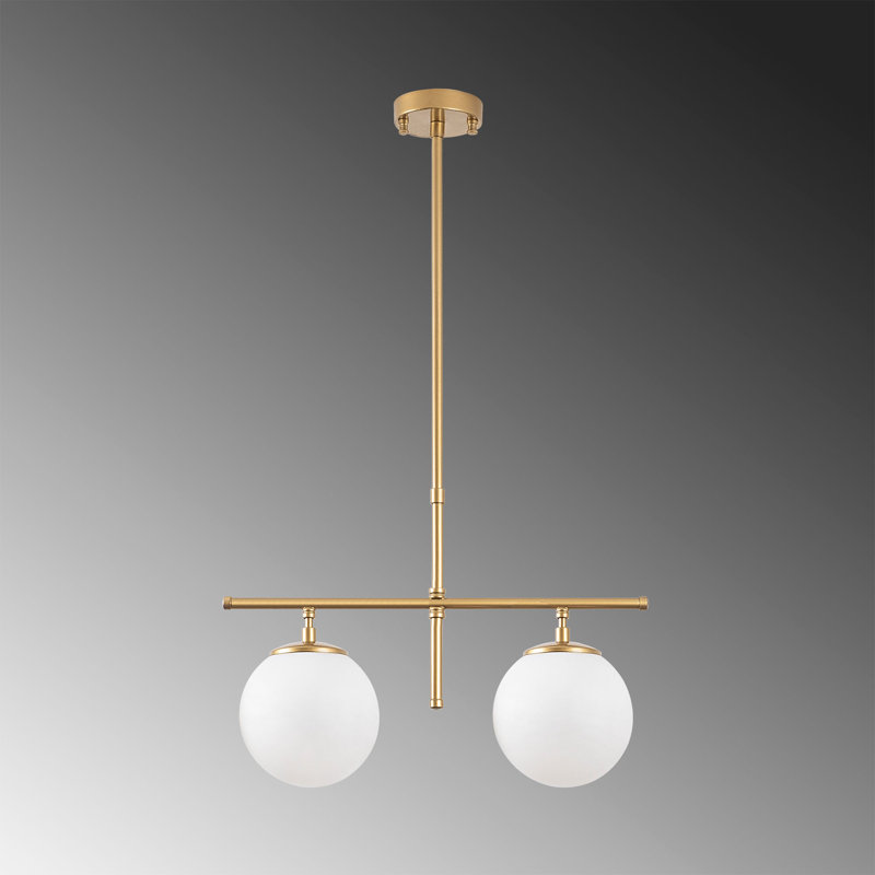 Lustre moderne doré à hauteur réglable de 20,5 po x 5,9 po x 14,2 po à 29,9 po | Corps et plaque de base en métal, 4,7 pouces de diamètre | 2 x douilles E14 (40 W maximum) | Design scandinave élégant, parfait pour la salle à manger et les espaces de vie, ampoule non incluse