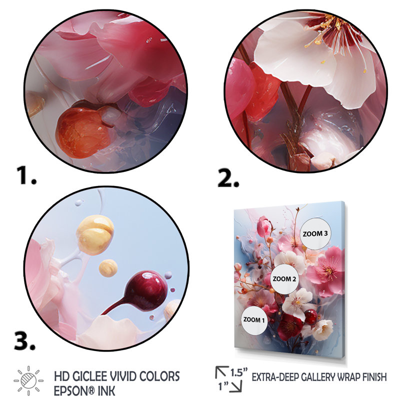 Fleurs de cerisier rose - Art mural cerisier en fleurs, Cadre flottant blanc, H 32 po x l 24 po x P 1 po