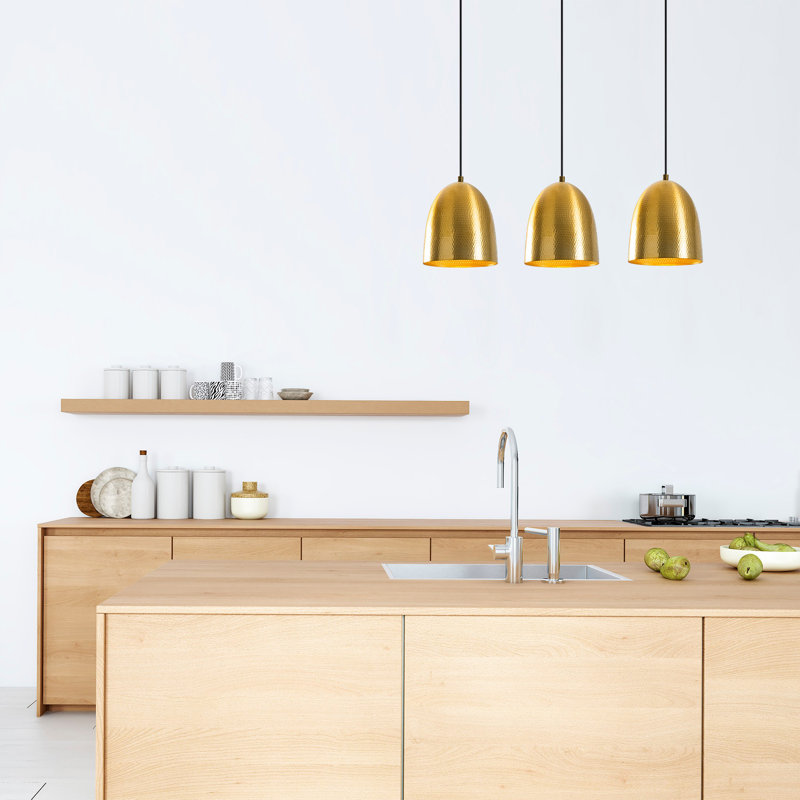 Luminaire suspendu en dôme à 3 lumières pour îlot de cuisine Monhegan, Doré clair