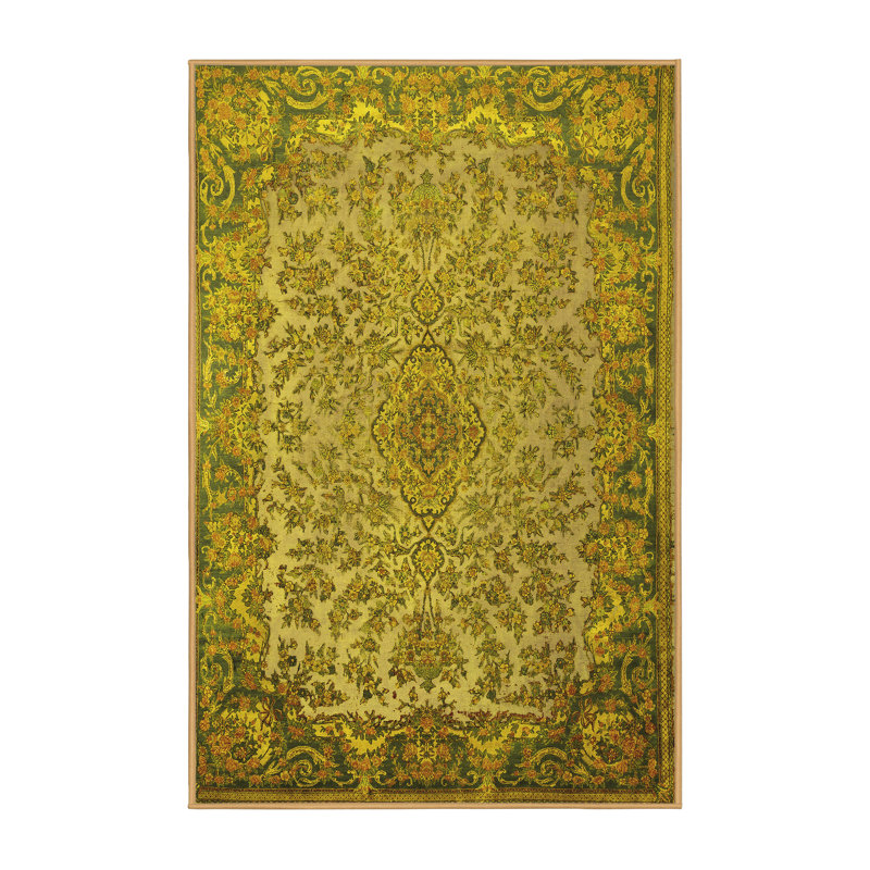Tapis traditionnels jaunes lavables à la machine 1056, Rectangle 2 pi x 3 pi