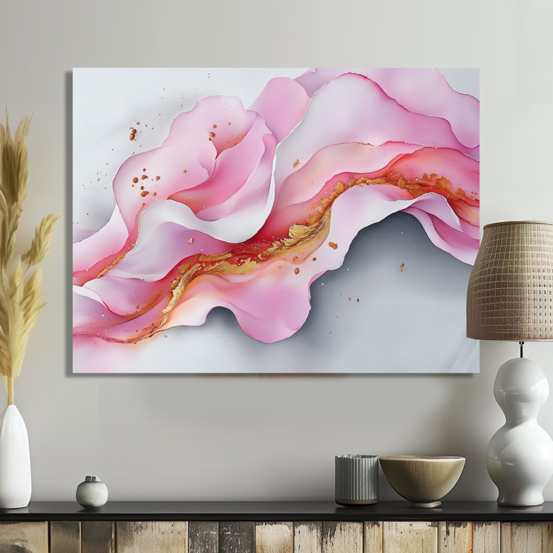 Andes, fondations fluides de Rosa Marble V - art mural abstrait en marbre, H 30 po x l 40 po, Toile tendue, Ne s’applique pas