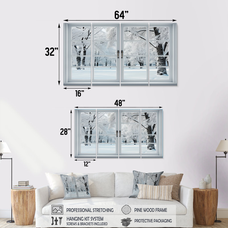 Winter Forest Window Views I - Winter Landscape, art mural sur toile 4 pièces, H 28 po x l 48 po