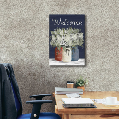  «Welcome Red, White & Blue Jar Trio» par Cindy Jacobs, art mural sur toile, 18 po x 26 po