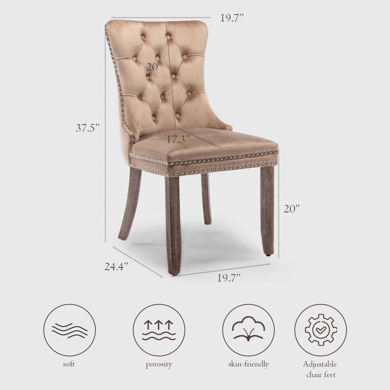 Ensemble de 4 chaises de salle à manger rembourrées en velours, kaki, Marron clair, Kaki