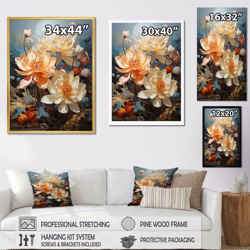 Lotus Cubist Harmony II sur toile, H 44 po x l 34 po x P 1,5 po, Toile tendue
