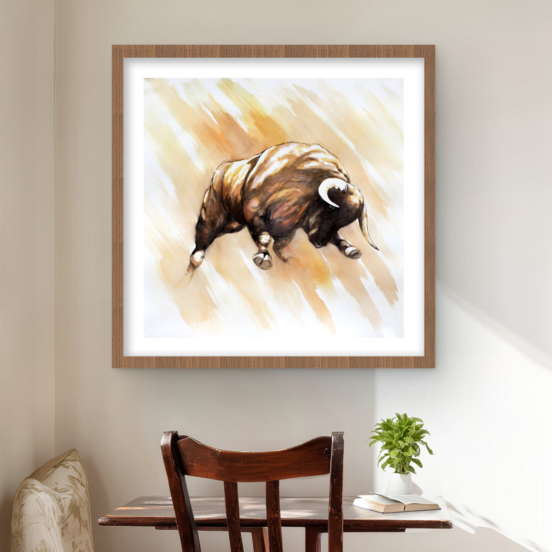Bull to attaquer - Western Livingroom, reproduction encadrée, H 24 po x l 24 po, Brun